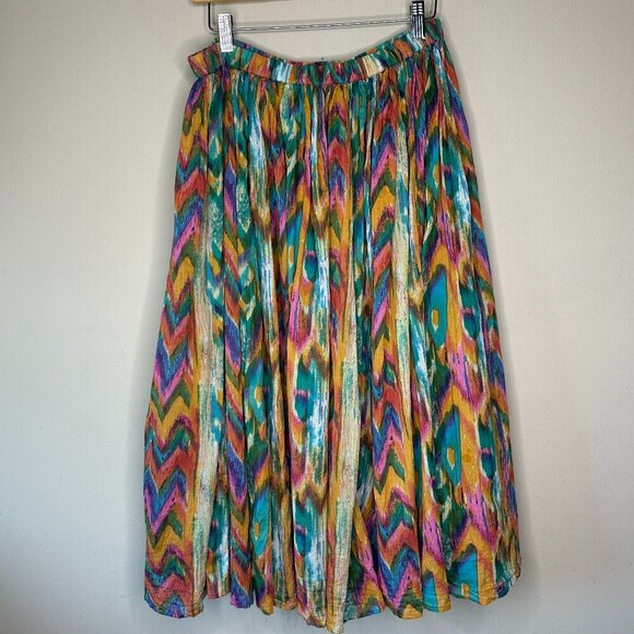 Le Mieux Studio Womens Vintage Bohemian Chevron Cotton Midi Skirt Boho One Size - Picture 3 of 8